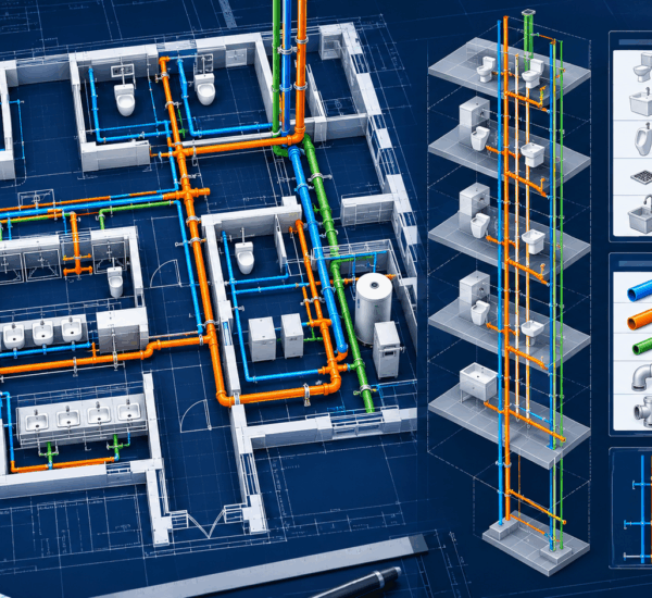Plumbing takeoff software reconciling fixtures, piping, schedules and risers