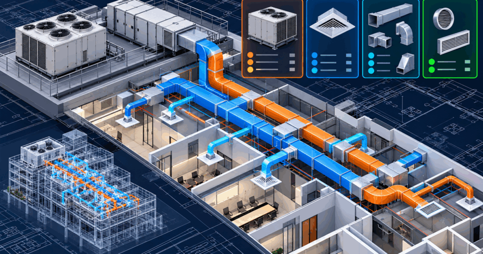 HVAC takeoff software identifying equipment, air devices, ductwork and fittings