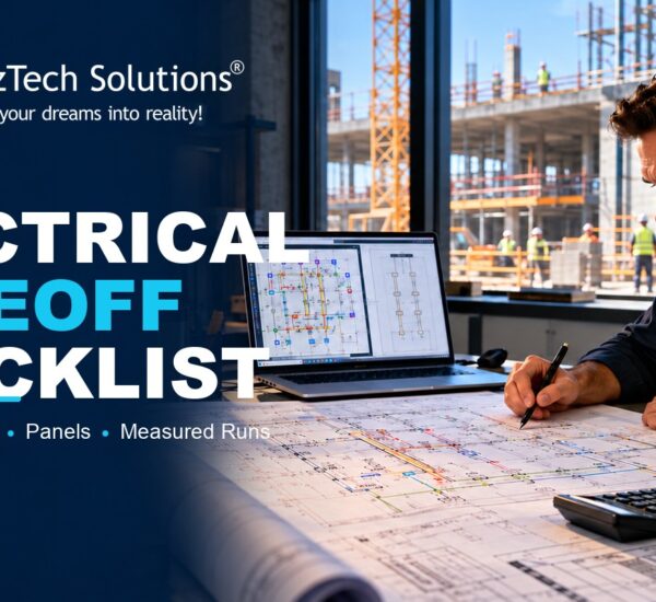 Electrical takeoff checklist for devices, fixtures, panels and measured runs