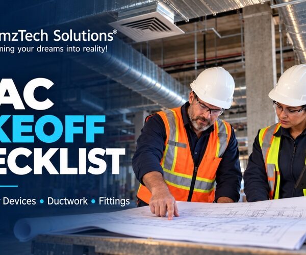 HVAC takeoff checklist for equipment, air devices, ductwork and fittings