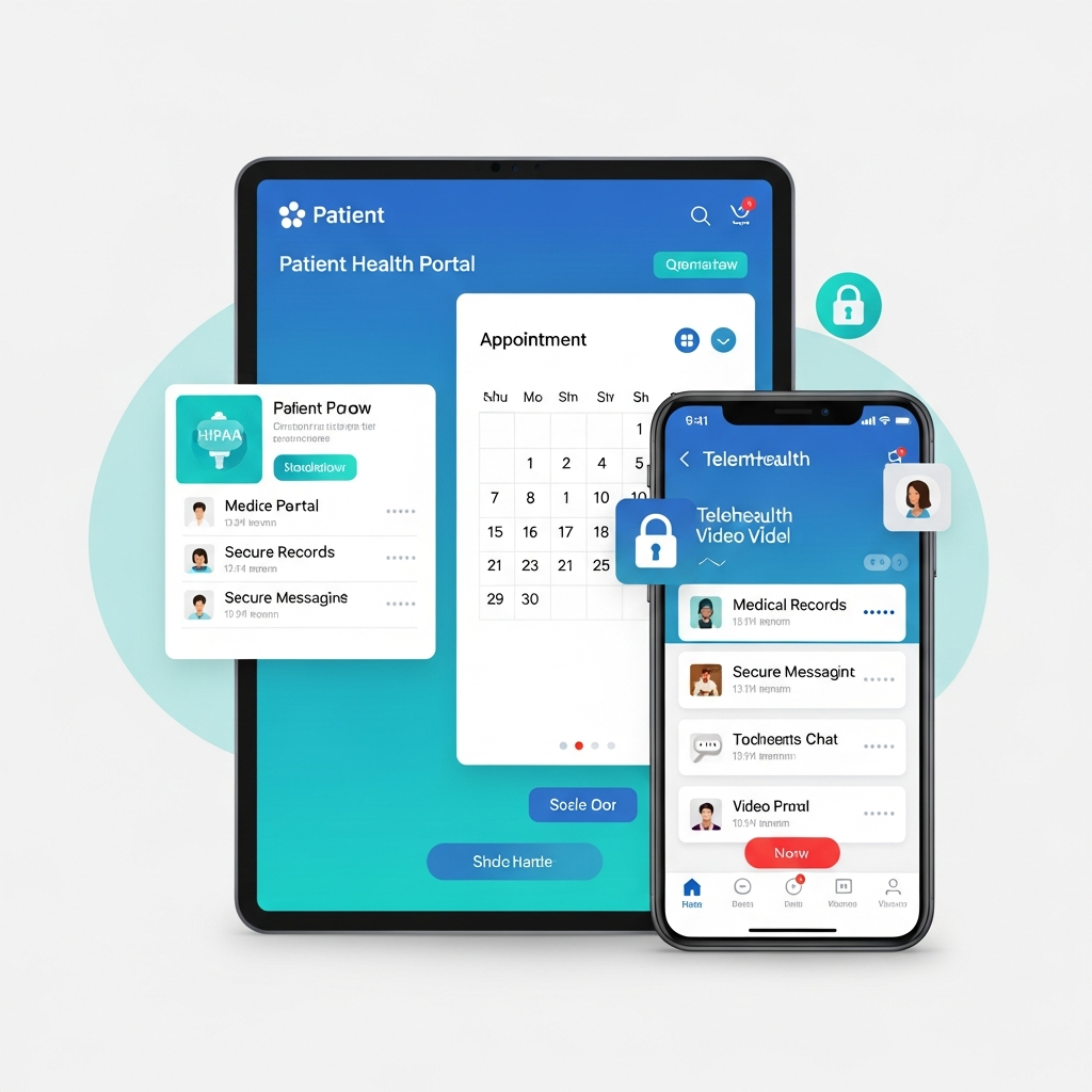 Patient Portal App Development Company - DreamzTech HIPAA-compliant patient portal with appointment scheduling, medical records, and telehealth
