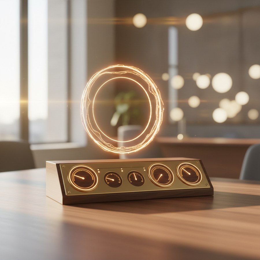 Managed AI agent operations architecture — brass and walnut control panel