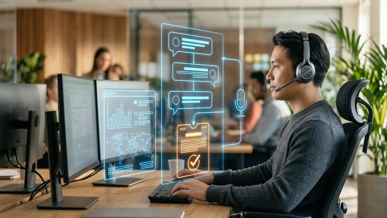 AI customer support agent handling chat and voice conversations