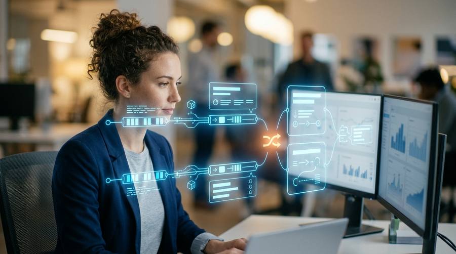 Analyst comparing legacy and modernized systems running in parallel
