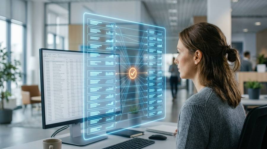 Data analyst reconciling migrated records between legacy and modern systems