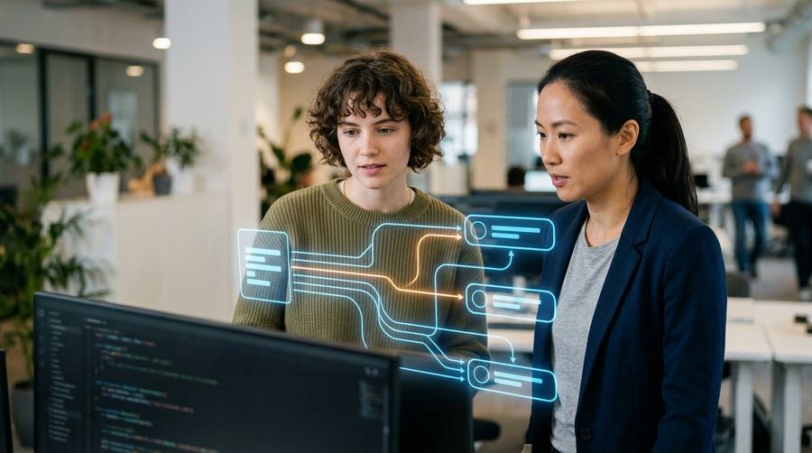 Engineers routing workflows to new services using the strangler pattern