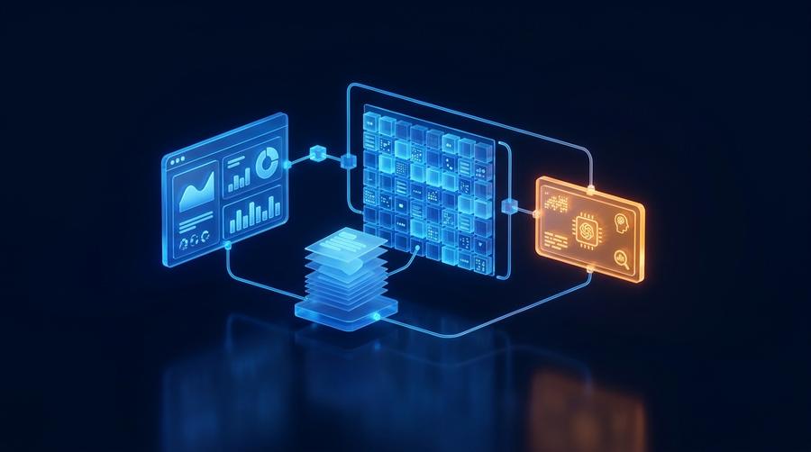 AI-enabled web application architecture with retrieval index and model serving