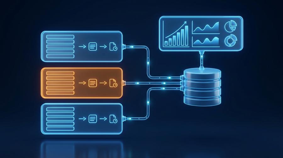 Data application architecture with processing pipelines feeding a warehouse and dashboard