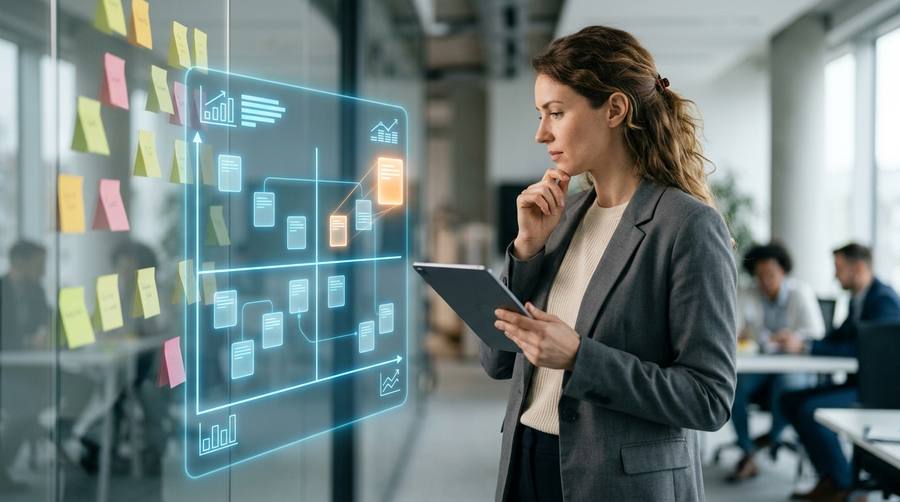 Product manager ranking modernization work on a business value and risk grid